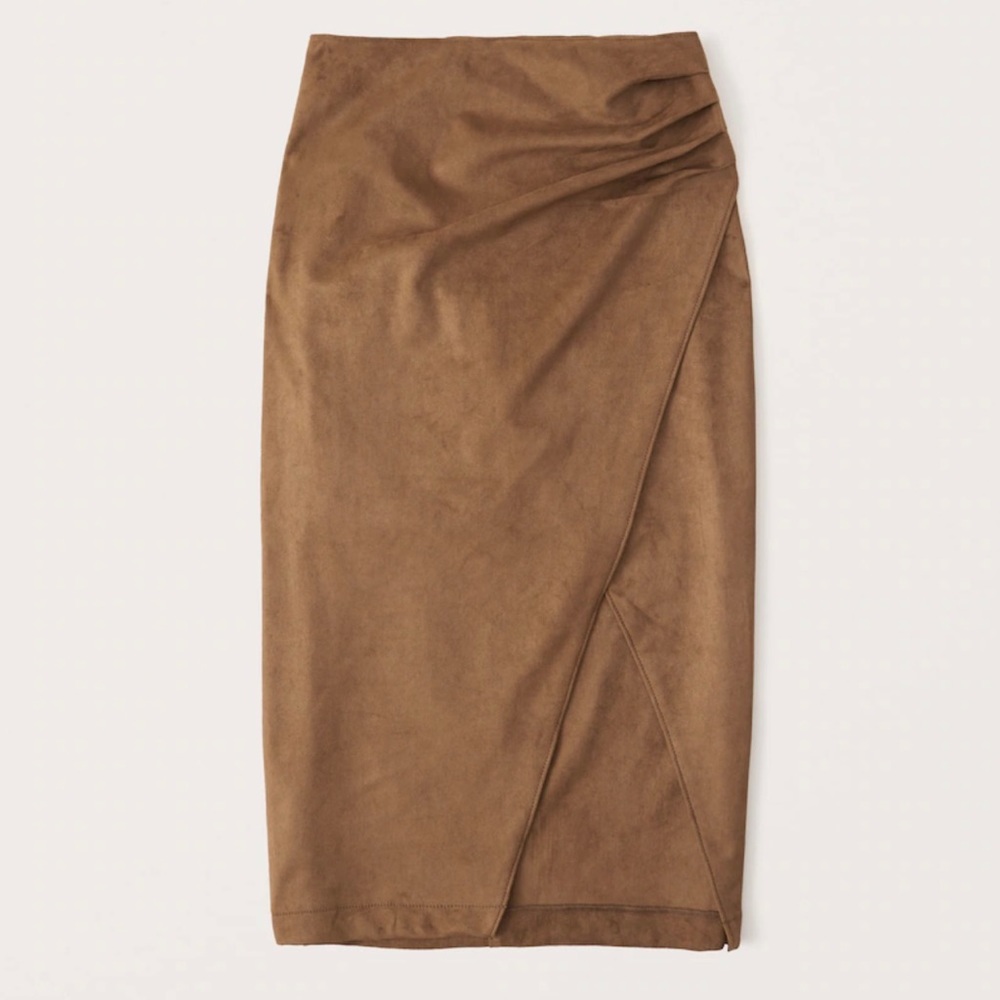 Vegan Suede Ruched Midi Skirt